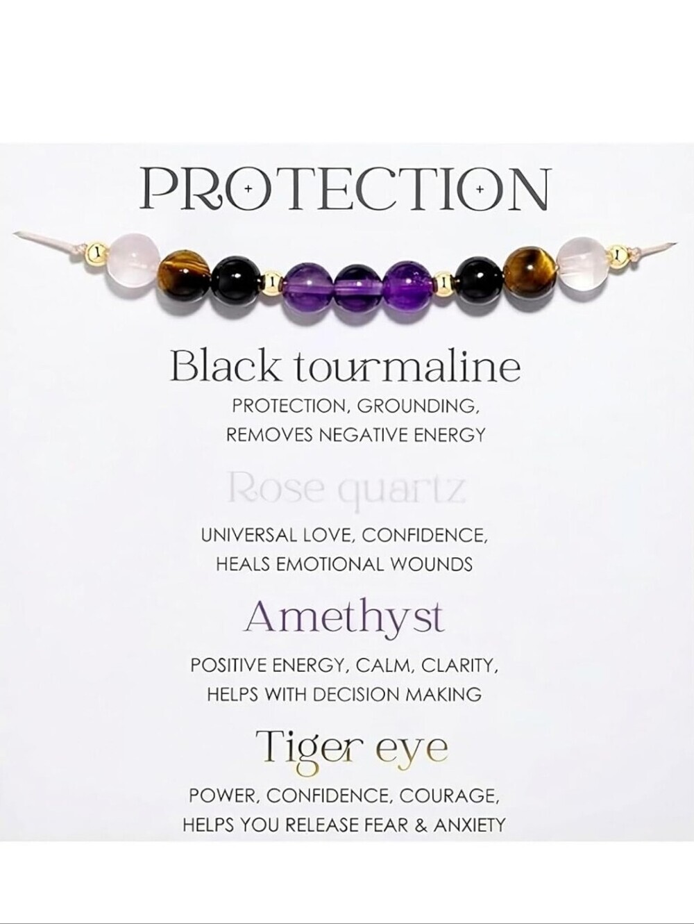 Protection Beaded Bracelet with Amethyst, Tiger Eye & Rose Quartz